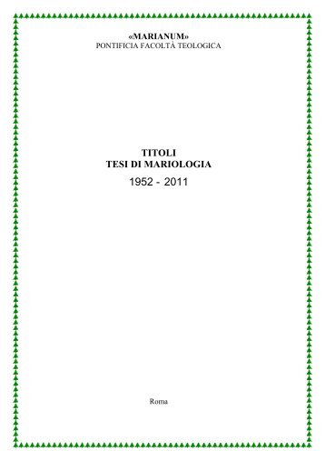 TITOLI TESI DI MARIOLOGIA - Marianum