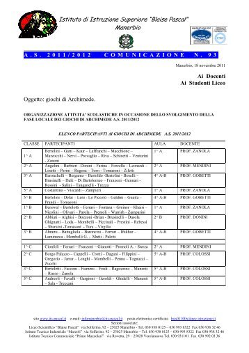 Olimpiadi della Matematica - Liceo - Istituto Pascal