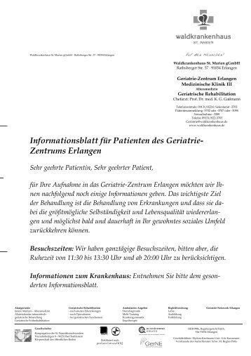 Informationsblatt - Waldkrankenhaus St. Marien in Erlangen