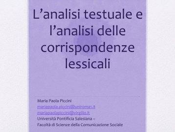 L'analisi testuale e l'analisi delle corrispondenze lessicali