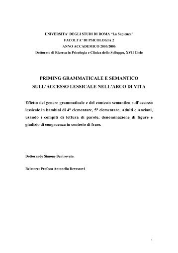 priming grammaticale e semantico sull'accesso lessicale nell ... - Padis