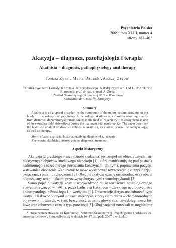 Akatyzja – diagnoza, patofizjologia i terapia* - Psychiatria Polska