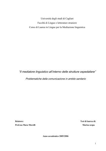 Il mediatore linguistico all'interno delle strutture ... - Conoscere