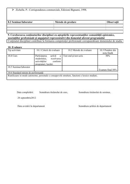 FIŞA DISCIPLINEI - Universitatea Spiru Haret