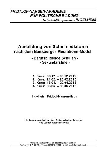 Ausbildung von Schulmediatoren - Weiterbildungszentrum Ingelheim