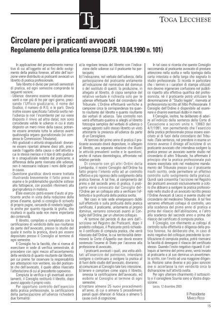 Anno XIV - N. 1/2004 - Ordine degli Avvocati di Lecco