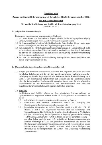 Merkblatt zum Zugang zur Studienförderung nach Art. 5 Bayerisches ...