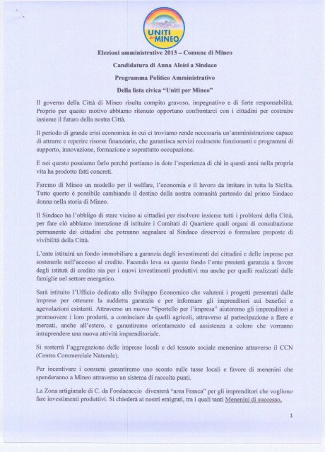 Programma elettorale lista civica - Uniti per Mineo - Albo-pretorio