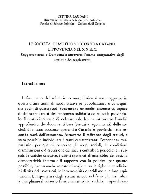 Laudani C., Le società di Mutuo Soccorso a Catania e Provincia nel ...