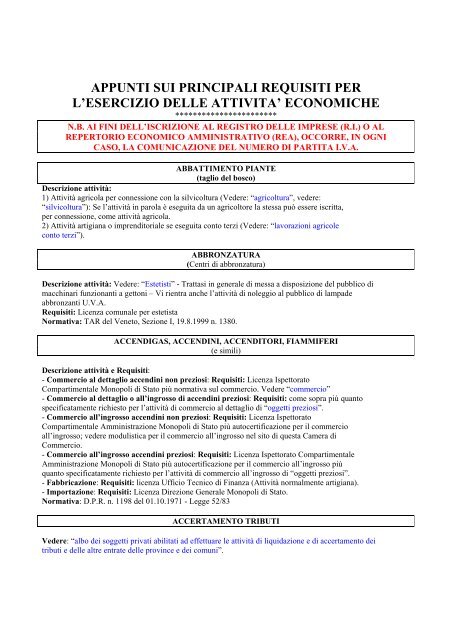 requisiti per alcune attivit economiche - Studiopagnotta.It