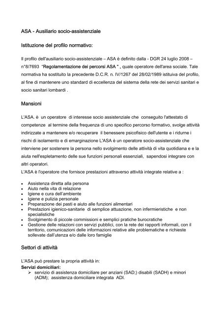 ASA - Ausiliario socio-assistenziale - Scuola San Vincenzo