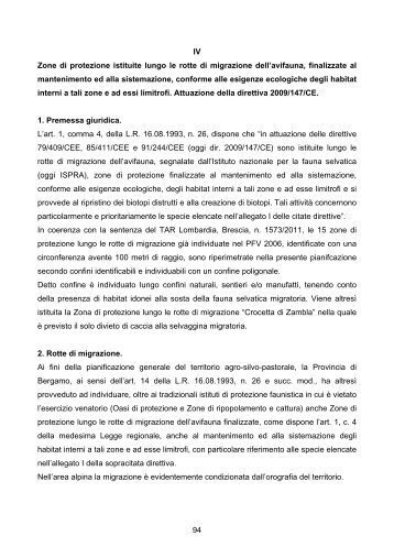 94 IV Zone di protezione istituite lungo le rotte di migrazione dell ...