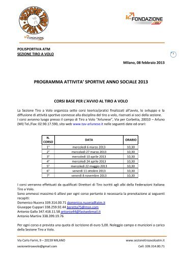 PROGRAMMA ATTIVITA' SPORTIVE ANNO ... - Fondazione ATM