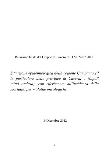 Relazione finale del gruppo di lavoro sulla - Ministero della Salute