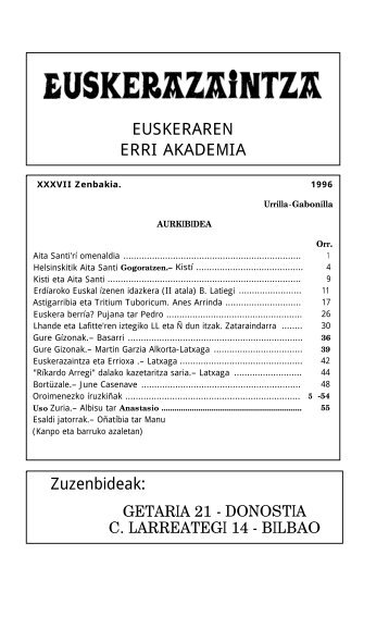 EUSKERAREN ERRI AKADEMIA Zuzenbideak: - Euskerazaintza