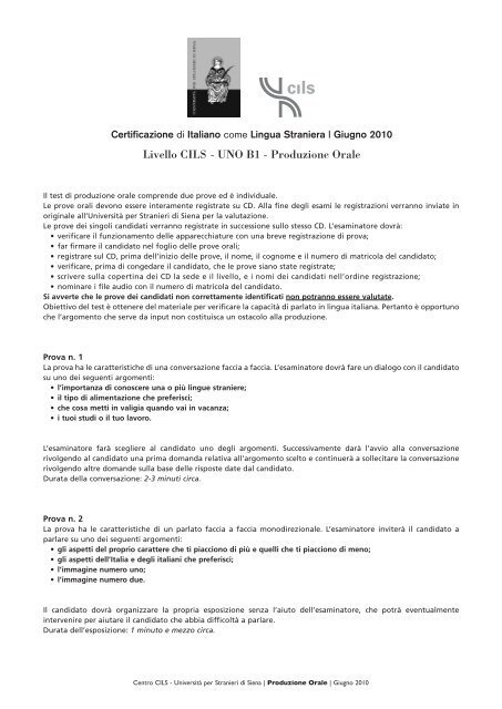 CILS, Esami di certificazione di italiano