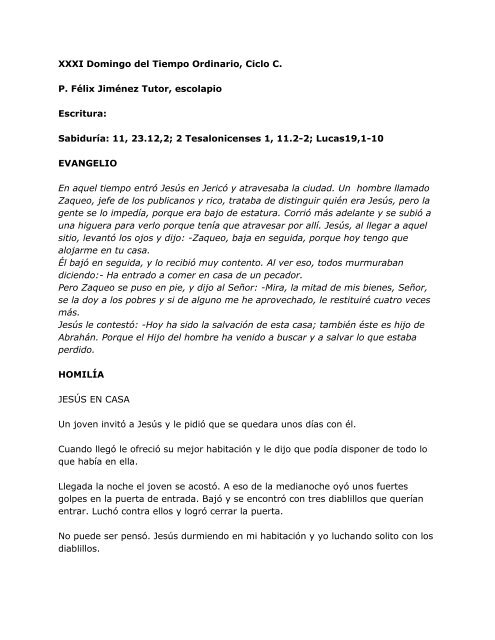 XXXI Domingo del Tiempo Ordinario, Ciclo C. P. ... - Homiletica.org