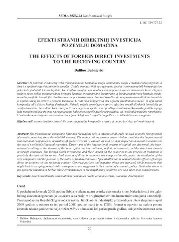 Efekti stranih direktnih investicija po zemlji domaćina - Visoka ...