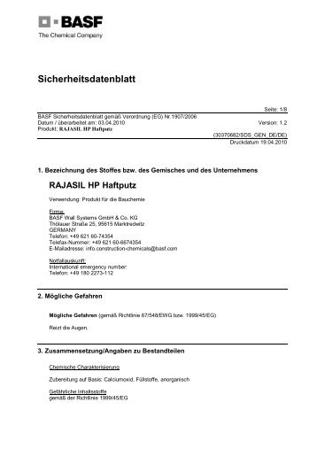 RAJASIL HP Haftputz - BASF Wall Systems GmbH & Co. KG