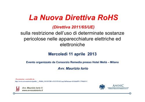 Avv. Maurizio iorio su : La nuova direttiva ROHS - Avvocatoiorio.It