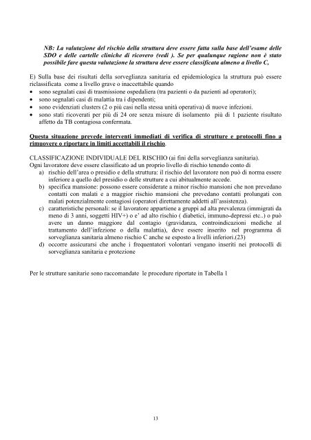 Raccomandazioni per la prevenzione della Tubercolosi tra i