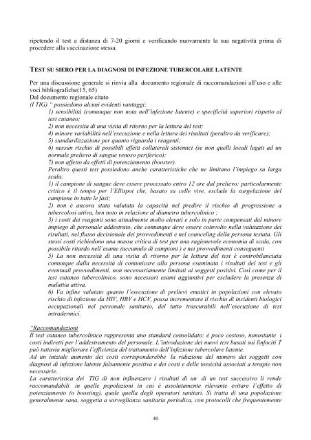 Raccomandazioni per la prevenzione della Tubercolosi tra i