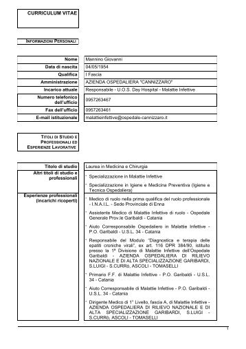 curriculum vitae - Azienda Ospedaliera Cannizzaro - Catania