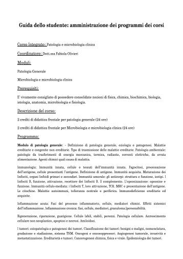 Programma c.i. Patologia e Microbiologia clinica - Facoltà di ...