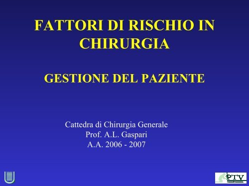 FATTORI DI RISCHIO IN CHIRURGIA