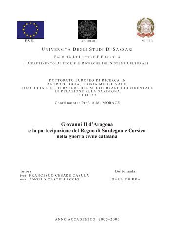 Giovanni II d'Aragona e la partecipazione del Regno di Sardegna e ...