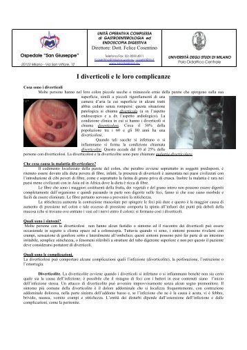 I diverticoli e le loro complicanze - EndoscopiaDigestiva.it