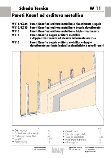 Scheda Tecnica W 11 Pareti Knauf ad orditura metallica