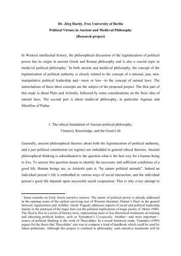 Dr. Jörg Hardy, Free University of Berlin Political Virtues in Ancient ...