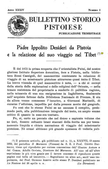 Padre Ippolito Desideri da Pistoia e la relazione del suo viaggio dal ...