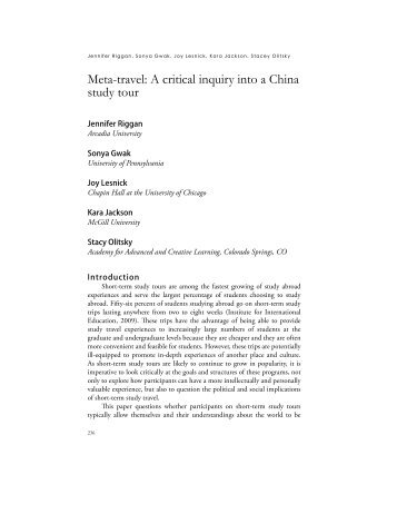 Meta-travel: A critical inquiry into a China study ... - Arcadia University