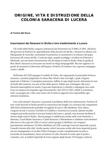 origine, vita e distruzione della colonia saracena di ... - Meridiano 16