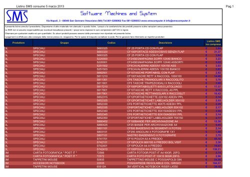 Listino materiale di consumo - SMS - Software Machines and System