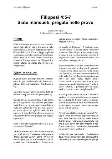 Filippesi 4:5-7 Siate mansueti, pregate nelle prove - Aiuto Biblico