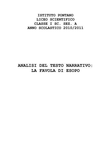 analisi del testo narrativo: la favola di esopo - Istituto Pontano