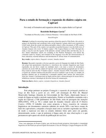 Para o estudo de formação e expansão do dialeto caipira em ... - GEL