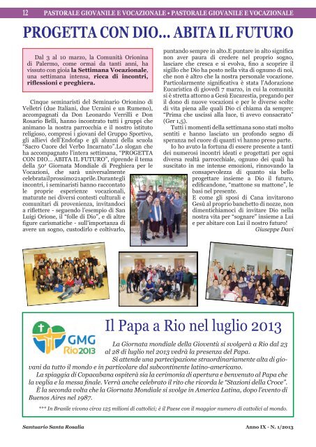 Rivista n. 1 – Marzo 2013 (Pasqua) - Santuario di Santa Rosalia