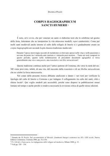 SAnt'Imerio NOTA STORICA Il Corpus agiografico - Diocesi di ...