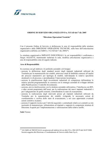 ORDINE DI SERVIZIO ORGANIZZATIVO n. 513/AD del 7 dic 2005