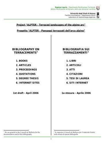 bibliography on terracements1 bibliografia sui ... - Project ALPTER