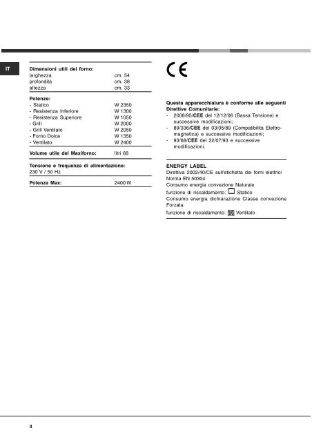 Istruzioni per l'uso - Hotpoint-Ariston