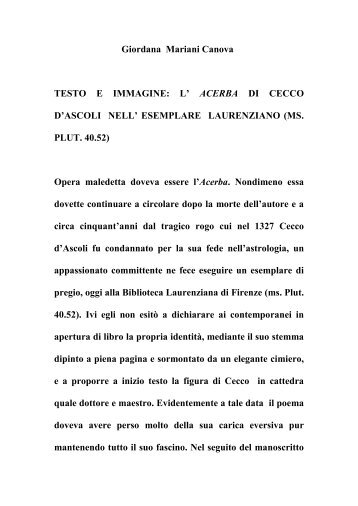 L' ACERBA DI CECCO D'ASCOLI NELL' - Istituto Superiore di Studi ...