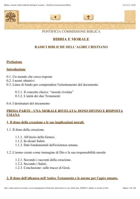 Bibbia e morale. Radici bibliche dell'agire cristiano - Pontificia ...