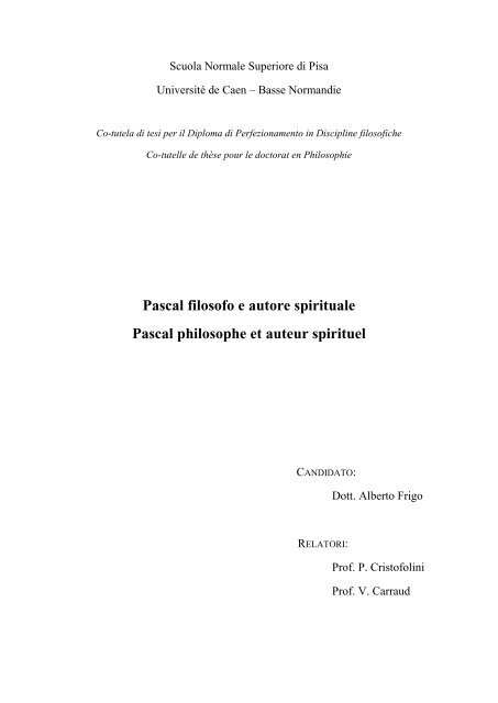 Pascal filosofo e autore spirituale Pascal philosophe et auteur spirituel