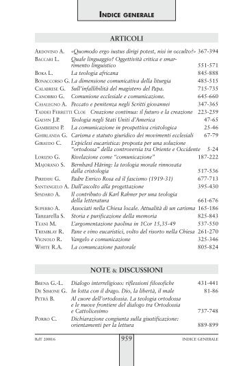 Rassegna di Teologia - Indice Annata 2000