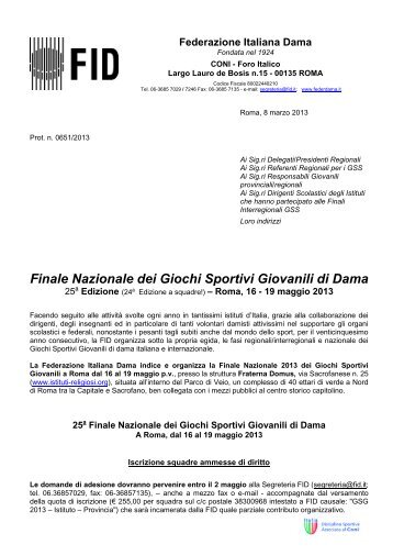 Finale Nazionale dei Giochi Sportivi Giovanili di Dama